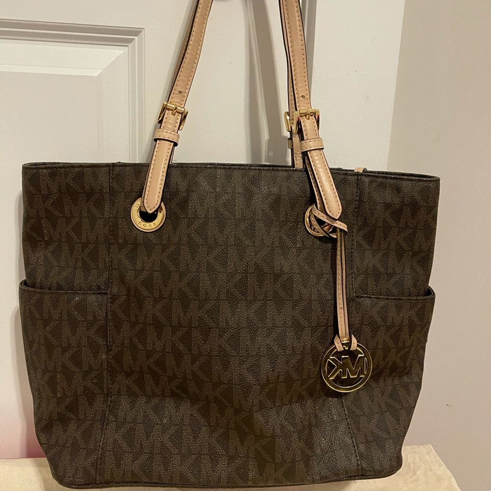 Michael Kors Jet Set Signature Brown Leather Tote